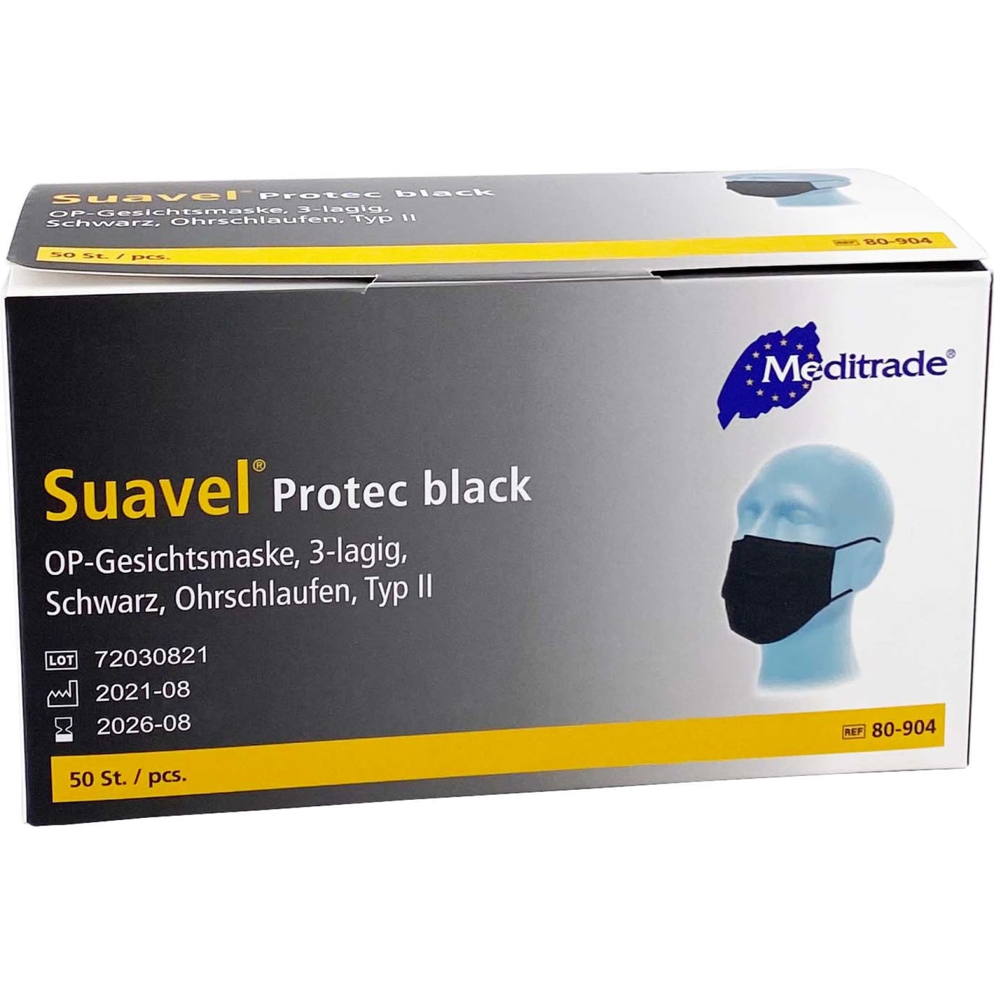 Meditrade medizinische Schutzmaske Typ II Protec Black / Schwarz, 3 lagig