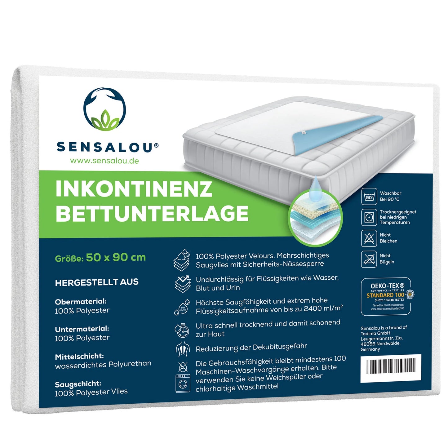 Sensalou Inkontinenz Bett Unterlage - Auflage (wiederverwendbarer Bettschutz)