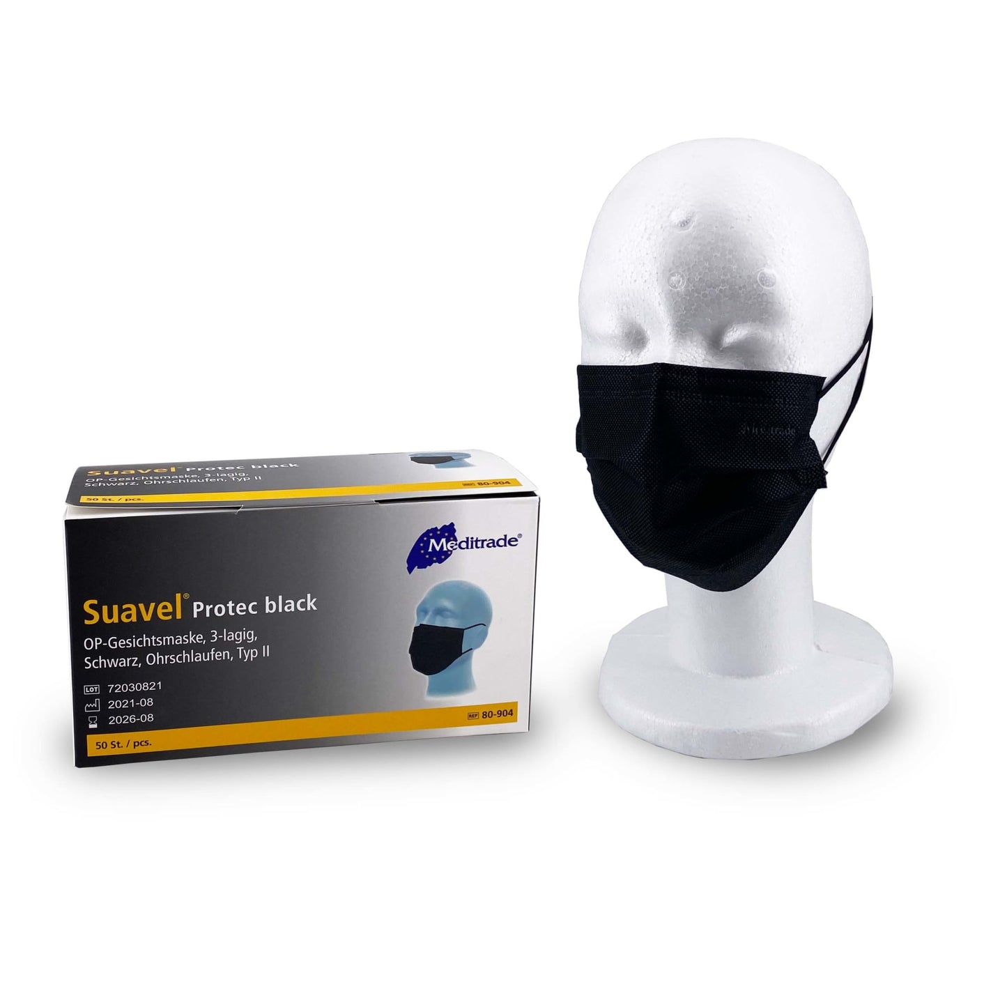 Meditrade medizinische Schutzmaske Typ II Protec Black / Schwarz, 3 lagig