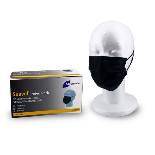 Meditrade medizinische Schutzmaske Typ II Protec Black / Schwarz, 3 lagig